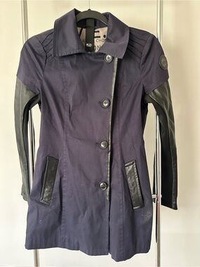 Rud by Rudsak Navy Trench Coat with Leather sleeves and Trim